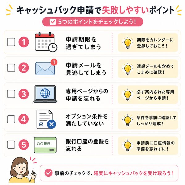 キャッシュバック申請で失敗しやすいポイント（チェックリスト形式）