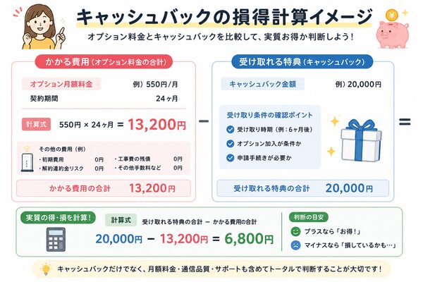 キャッシュバックの損得計算イメージ