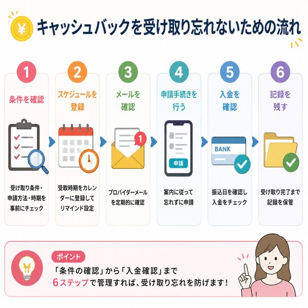 キャッシュバックを受け取り忘れないための流れ