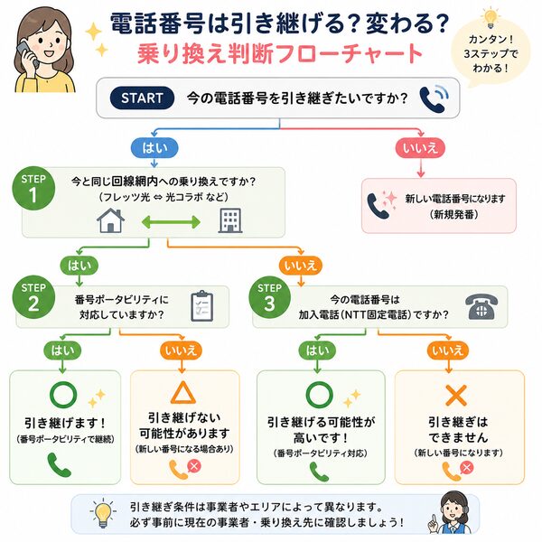 電話番号が引き継げる?変わる?乗り換え判断フローチャート