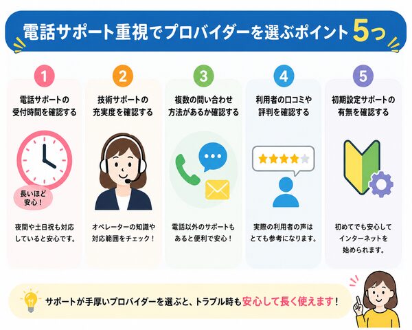 電話サポート重視でプロバイダーを選ぶポイント(5つ)