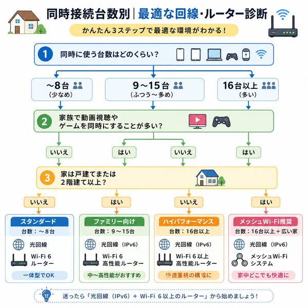 同時接続台数別|最適な回線・ルーター診断フローチャート