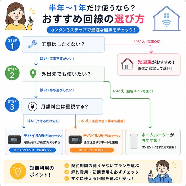 半年〜1年だけ使うなら?おすすめ回線の選び方【フローチャート】