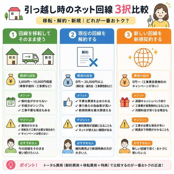 引っ越し時のネット回線3択比較(移転・解約・新規)