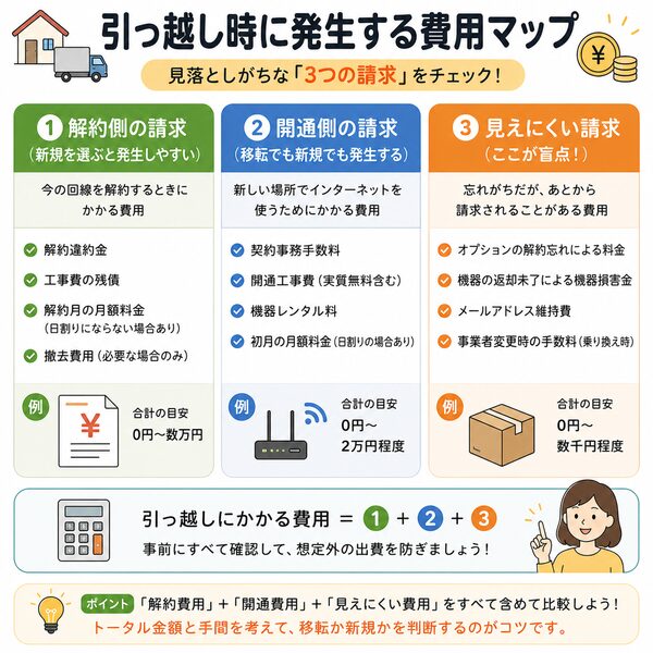 引っ越し時に発生する費用マップ(3つの請求の全体像)