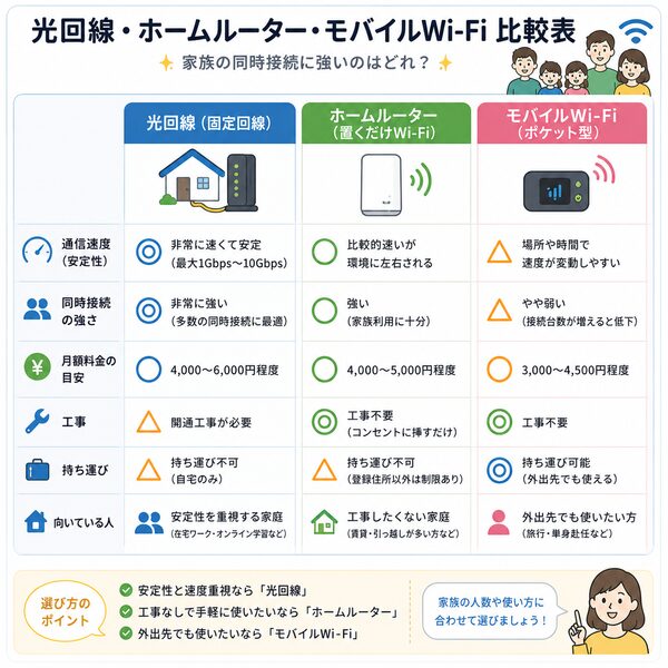 光回線・ホームルーター・モバイルWi-Fi比較表