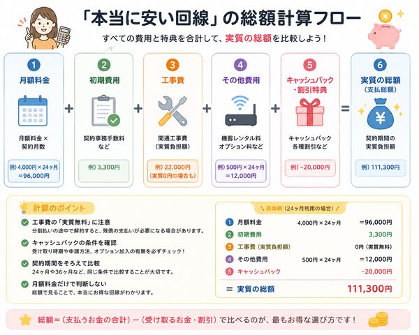 「本当に安い回線」の総額計算フロー