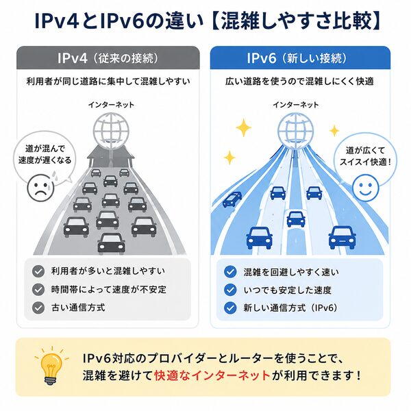 IPv4とIPv6の違い【混雑しやすさ比較】