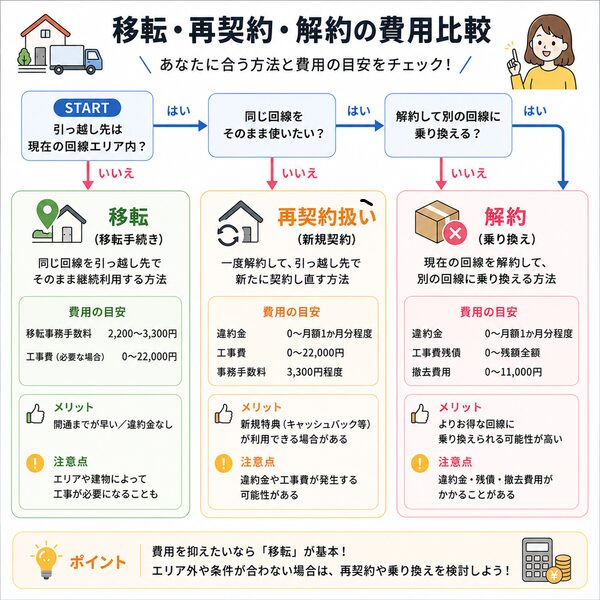 移転・再契約・解約の費用比較フローチャート