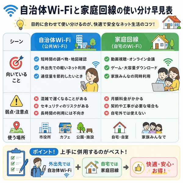 自治体Wi-Fiと家庭回線の使い分け早見表