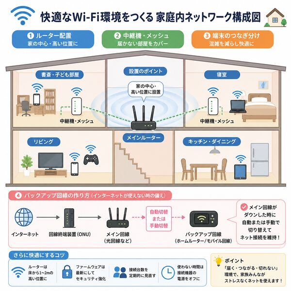 快適なWi-Fi環境を作る家庭内ネットワーク構成図