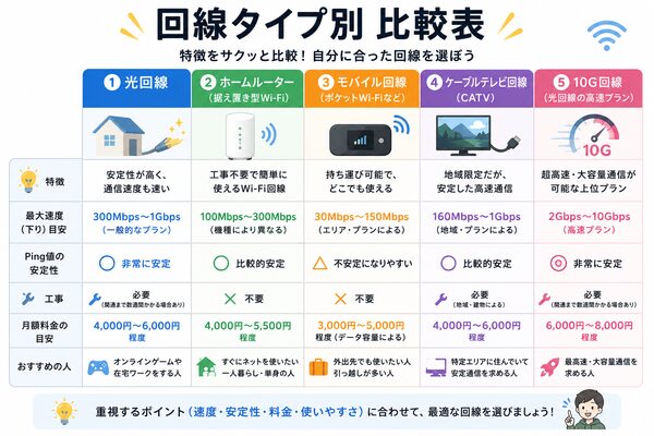 回線タイプ別比較図