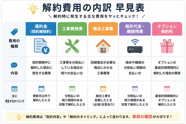 解約費用の内訳早見表