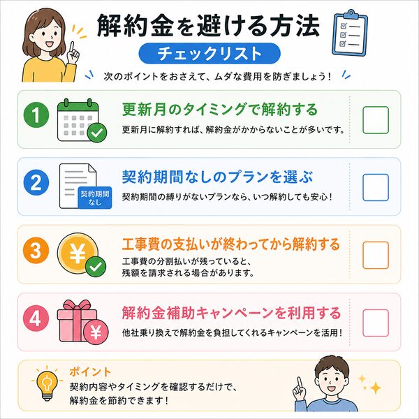解約金を避ける方法チェックリスト(更新月・契約期間・工事費完済など)