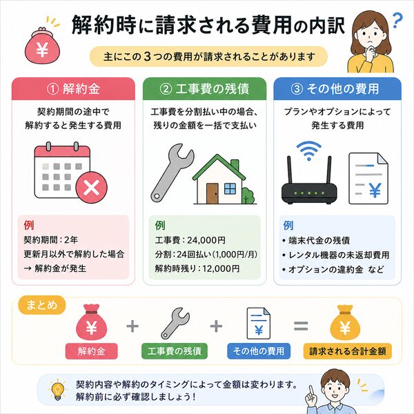 解約時に請求される費用の内訳(解約金・工事費残債・その他費用)