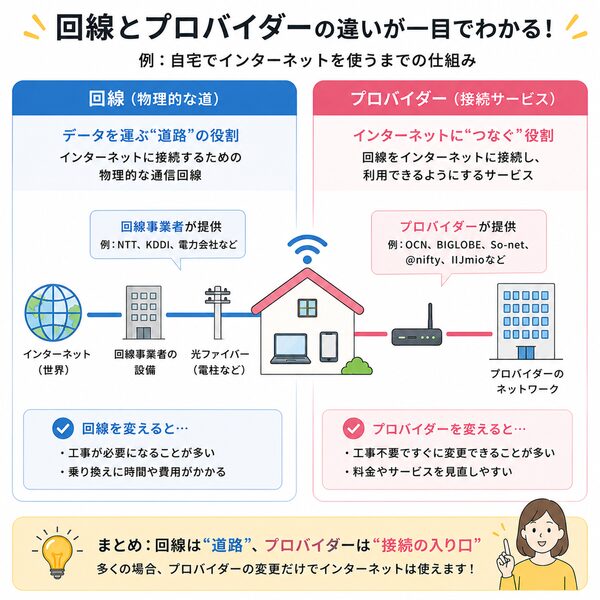 回線とプロバイダーの違いが一目で分かる仕組み図