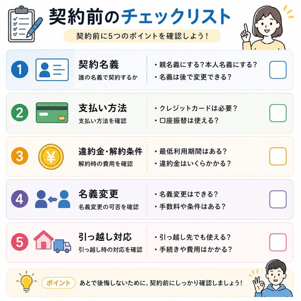 親名義・本人名義どっち?比較表(契約条件・支払い・メリット・向いている人)