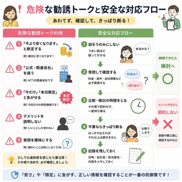 危険な勧誘トークと安全な対応フロー