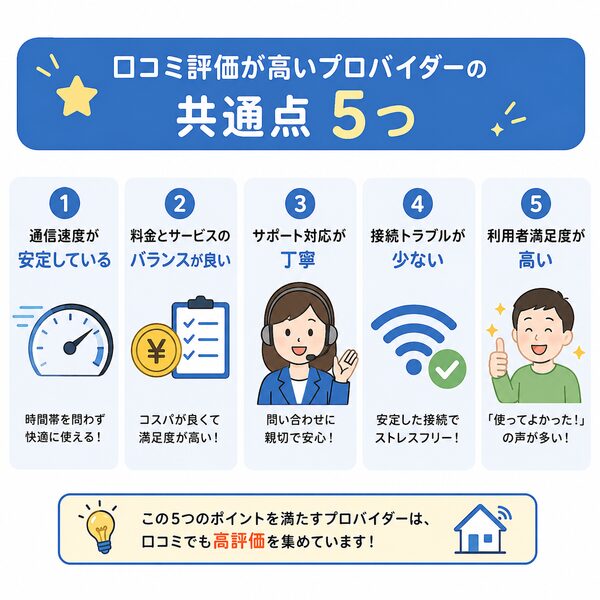 口コミ評価が高いプロバイダーの共通点