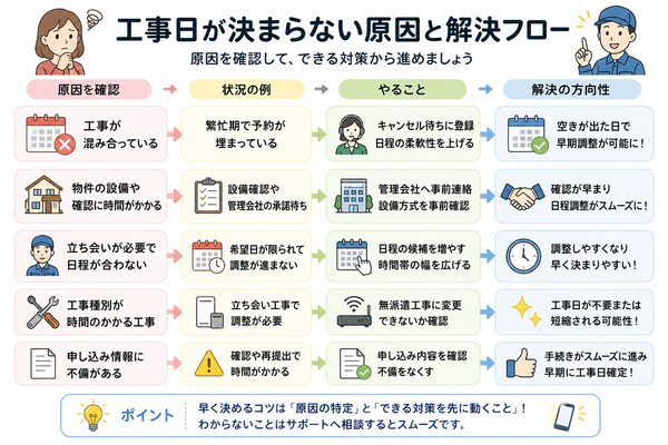 工事日が決まらない原因と解決フロー
