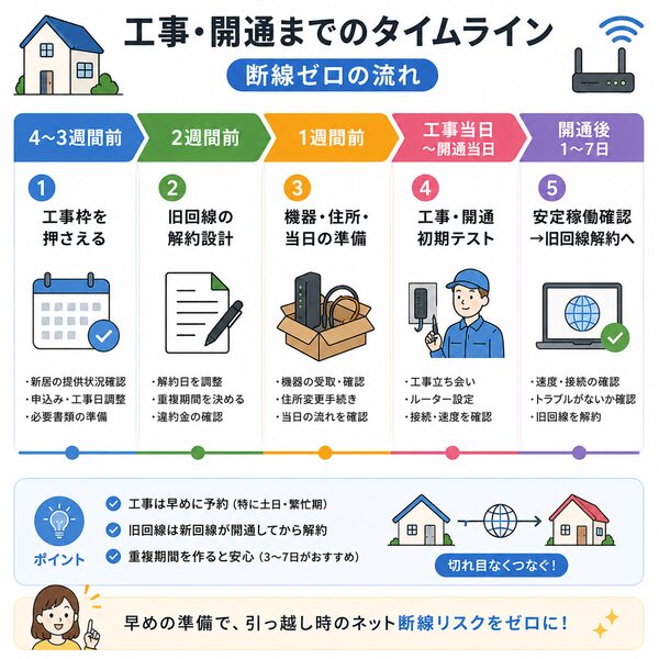 工事・開通までのタイムライン(断線ゼロの流れ)