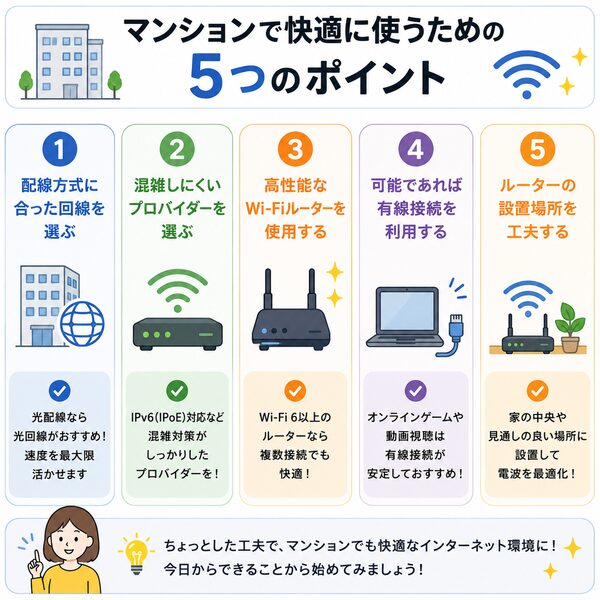 マンションで快適に使うための5つのポイント(回線・Wi-Fi・有線接続など)