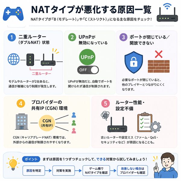 NATタイプが悪化する原因一覧
