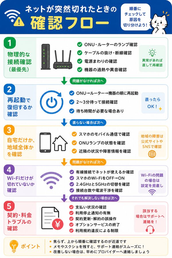 ネットが突然切れたときの確認フロー