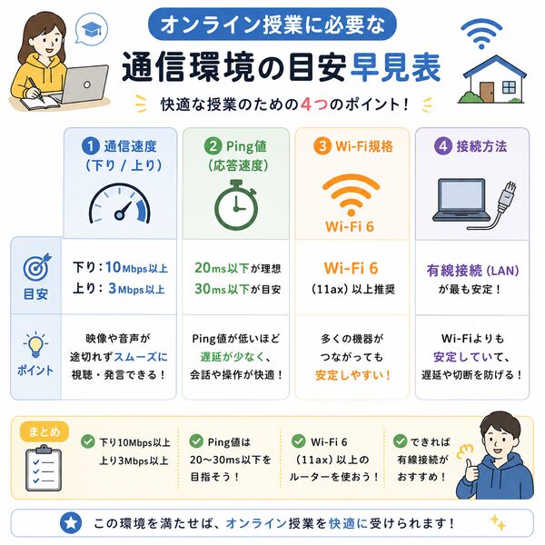 オンライン授業に必要な通信環境の目安早見表
