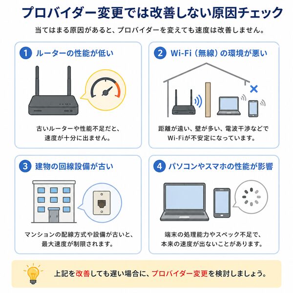 プロバイダー変更では改善しない原因チェック