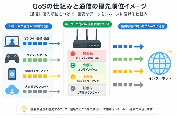 QoSの仕組みと通信の優先順位イメージ