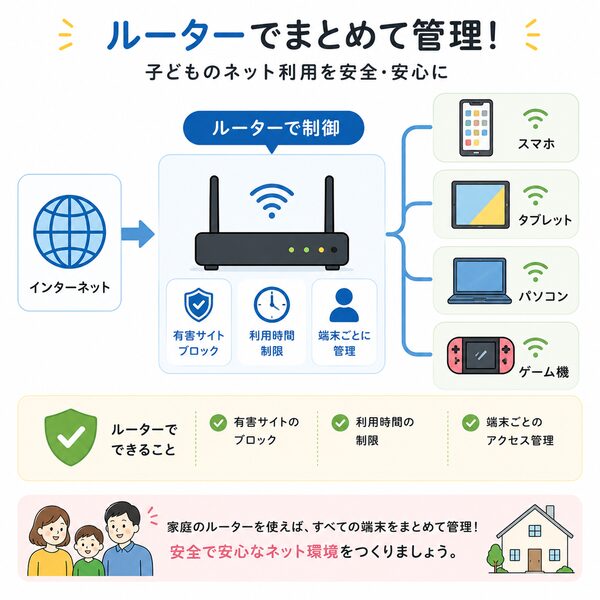 子どものネット利用管理のイメージ図(ルーター中心)