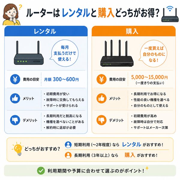 ルーターはレンタルと購入どっちがお得?比較図