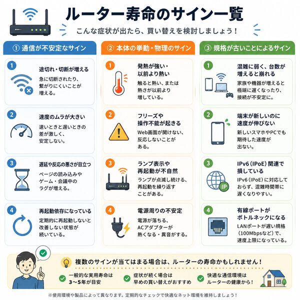 ルーター寿命のサイン一覧