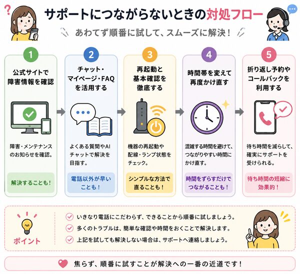 サポートにつながらないときの対処フロー
