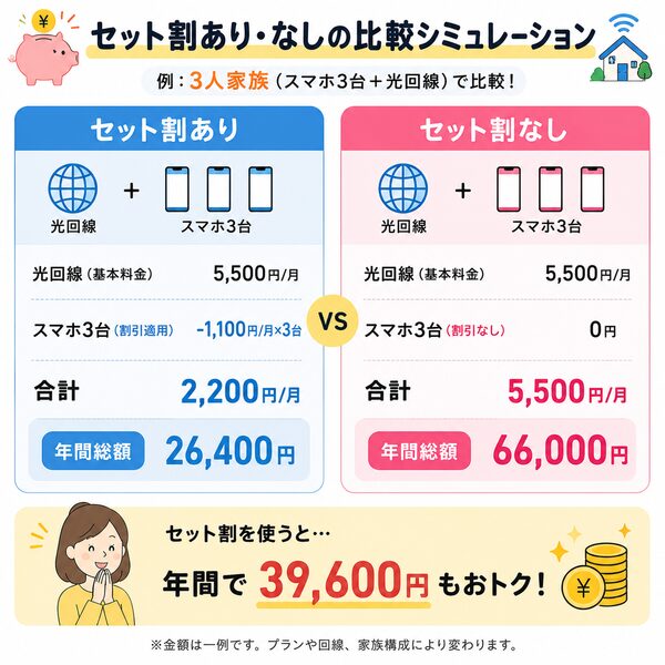 セット割あり・なしの比較シミュレーション