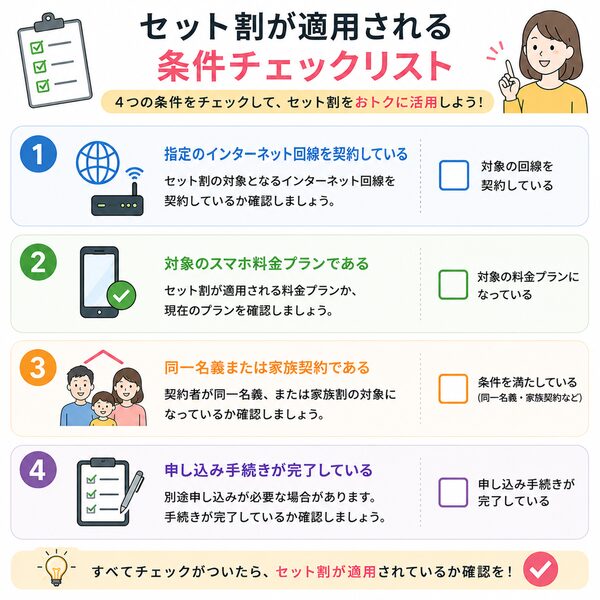 セット割が適用される条件チェックリスト(回線・料金プラン・家族・申込手続き)