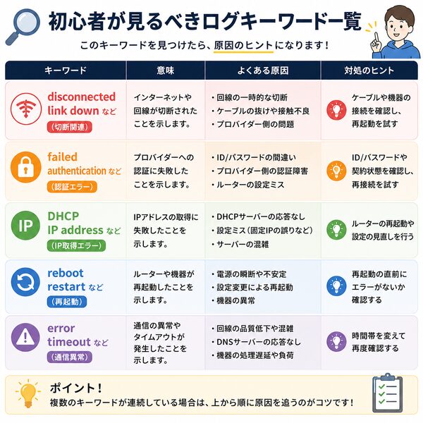 初心者が見るべきログキーワード一覧