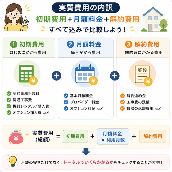 実質費用の内訳(初期費用・月額・解約費用)の全体像