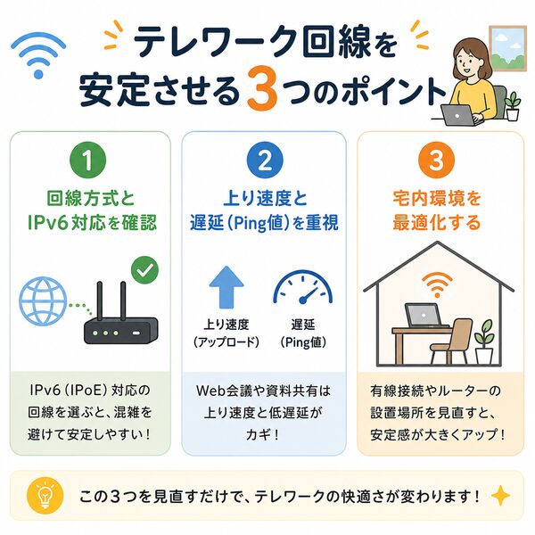 テレワーク回線を安定させる3つのポイント