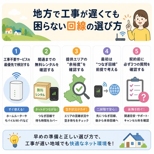 地方で工事が遅くても困らない回線の選び方