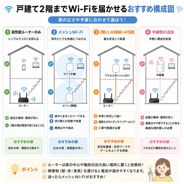 戸建て2階までWi-Fiを届かせるおすすめ構成図