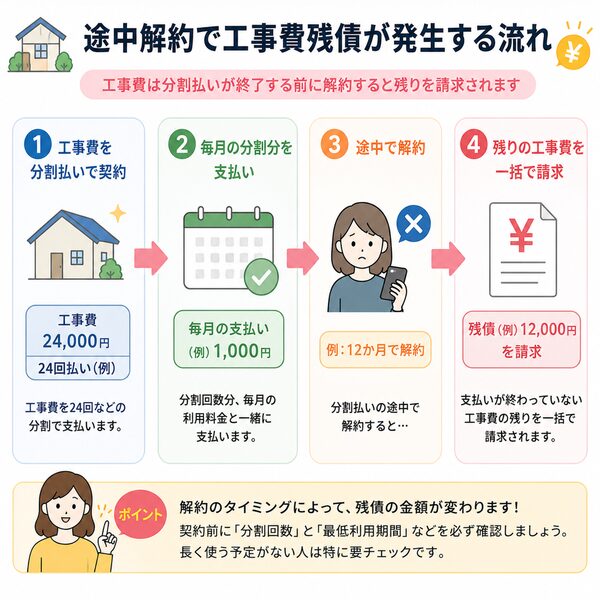 途中解約で工事費残債が発生する流れ