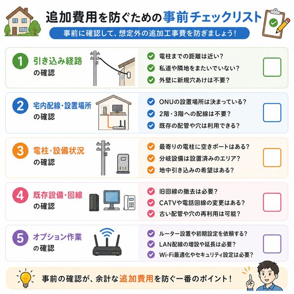 追加費用を防ぐための事前チェックリスト(配管・電柱・設置場所・オプション確認)