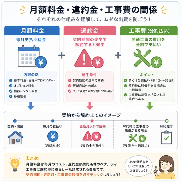 月額料金・違約金・工事費の関係図