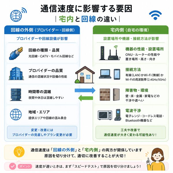 通信速度に影響する要因(宅内と回線の違い)