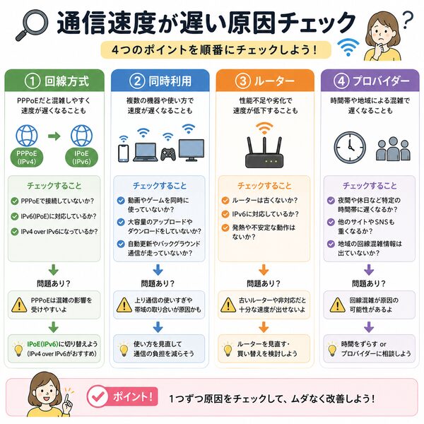通信速度が遅い原因チェック図