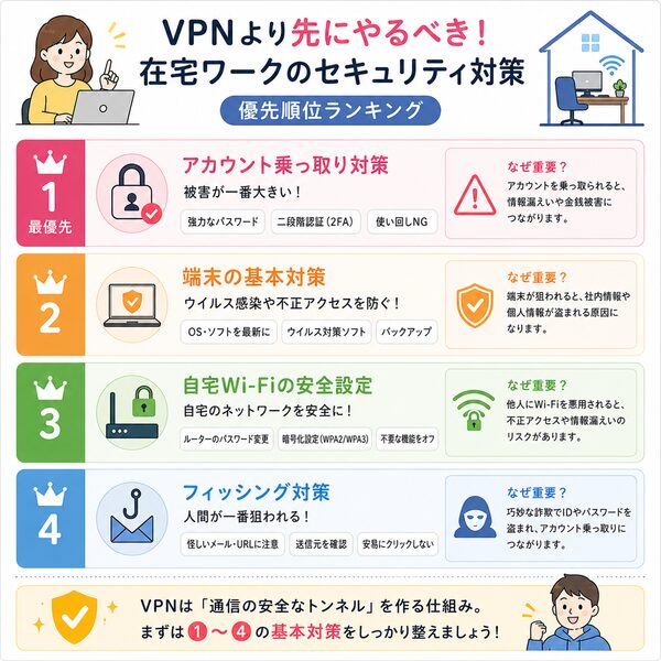 VPNより先にやるべき在宅ワークのセキュリティ対策【優先順位】