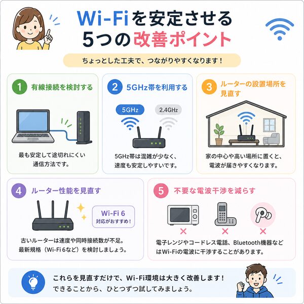 Wi-Fiを安定させる5つの改善ポイント