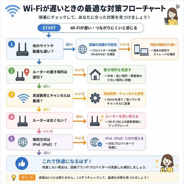 Wi-Fiが遅いときの最適な対策フローチャート